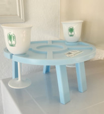 NEW - Folding Picnic Beach Table w/ Wine Glasses Plastic Palm Trees Blue