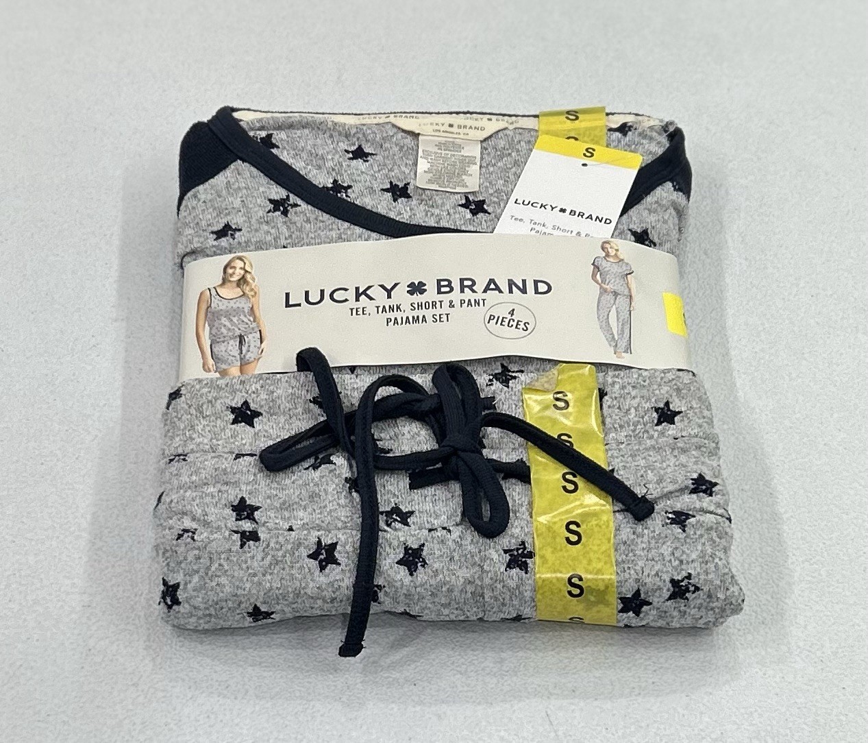 Lucky Brand Womens 4-Piece Pajama Set with Tee Tank Shorts & Pants Gray Stars Size S