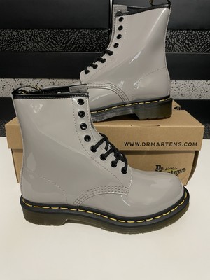 New Dr. Martens 1460 W Patent Lamper Zinc Grey Patent Leather 27635076 Women s 7