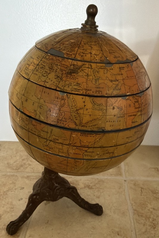 GEOGRAPHIC EDUCATOR JIGSAW PUZZLE TERRESTRIAL GLOBE 1927 TRIPOD BASE PAW FEET 6”