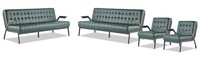 Sofagarnituren-Set 3-Sitzer Sessel GrüN Chesterfield Modern Ledersofas