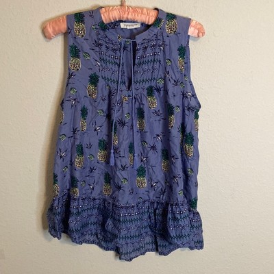 Beach lunch lounge pineapple peplum blouse xs