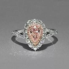 Lab Created Pink Sapphire 3Ct Pear Cut Halo Engagement Ring White Gold Plated
