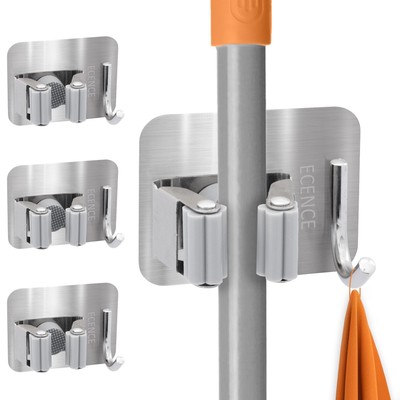 4x Gerätehalter Besenhalter Selbstklebend Silber Gartengerätehalter