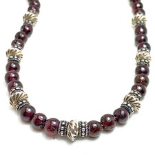 Vintage Necklace Garnet Beads 925 Sterling Si...