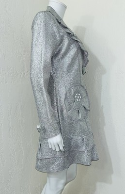 NWT Noko Ohno Silver Satin Pleated Large Floral Art To Wear Jacket 