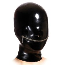 Black Latex Hood Rubber Mask Mouth with Zipper Cosplay Fetish Party BDSM 0.4mm