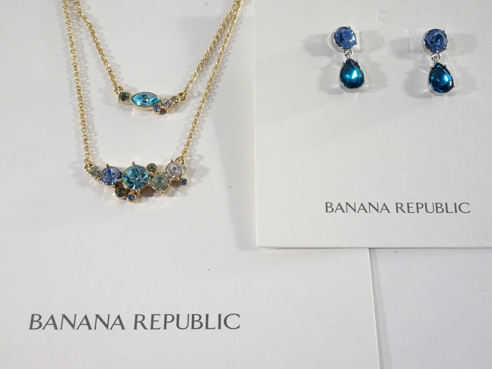 Conjunto de aretes collar de dos niveles de cristal azul audaz Banana Republic para mujer nuevo con etiquetas 86 Foto 2 de 4