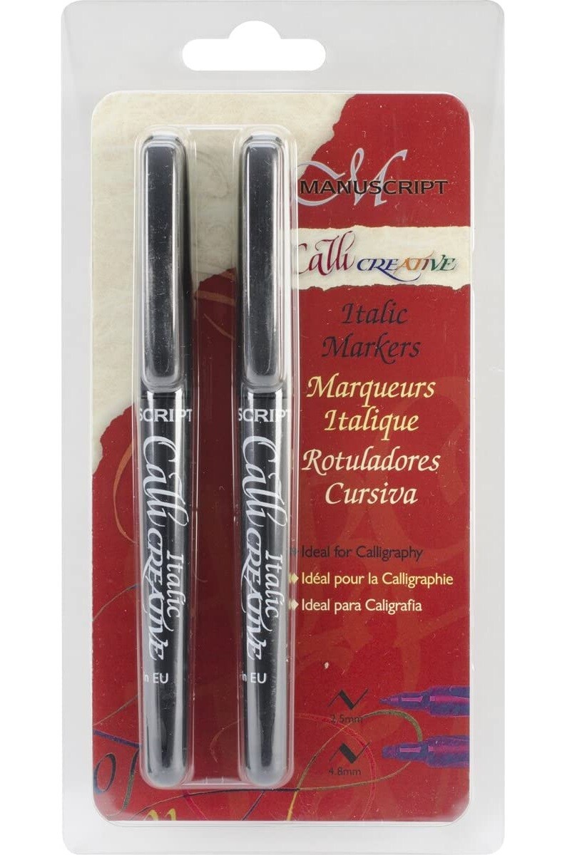 2 MANUSCRIPT CALLICREATIVE BLACK ITALIC CALLIGRAPHY MARKER PENS ASSORTED NIBS