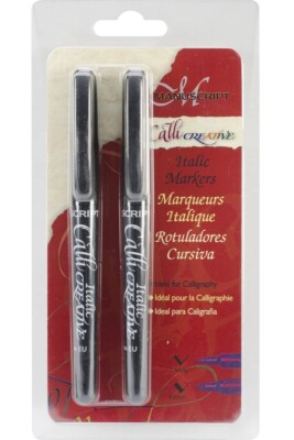 2 schwarze kursive Kalligraphie Marker Stifte Manuskript mittlere & extra breite Feder