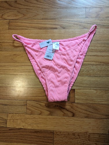 Pink Wavy Terry Cloth Textured High Leg Cheeky Bikini Bottom Wild Fable Large - Picture 9 of 9