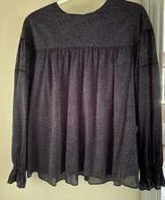 Anna Sui for Uniqlo Blouse Indigo/Black Print L 100% Cotton NWOT Orig Owner