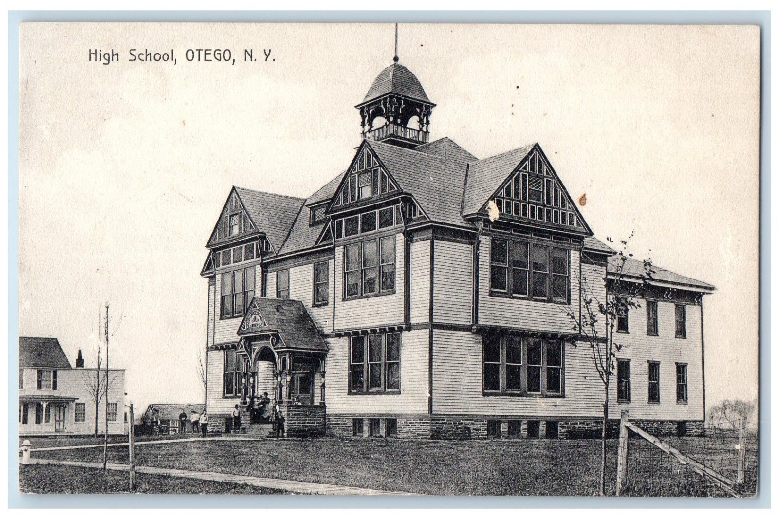 c1910's High School Building Campus Otego New York NY Unposted Antique