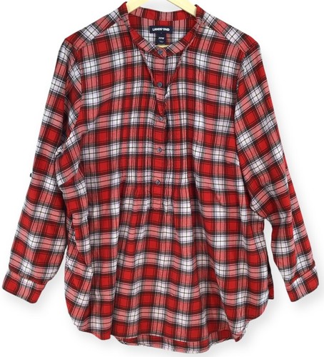 Camicia di flanella Lands' End tunica donna 20W rossa a quadri spilla tuck polsino arrotolato - Foto 2 di 17