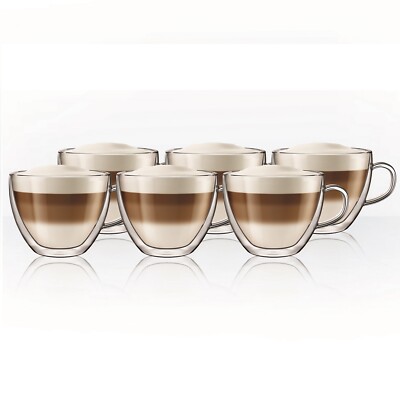 6 Doppelwandige Glas Kaffeetassen Hitzebeständig Isoliert Thermo Tasse