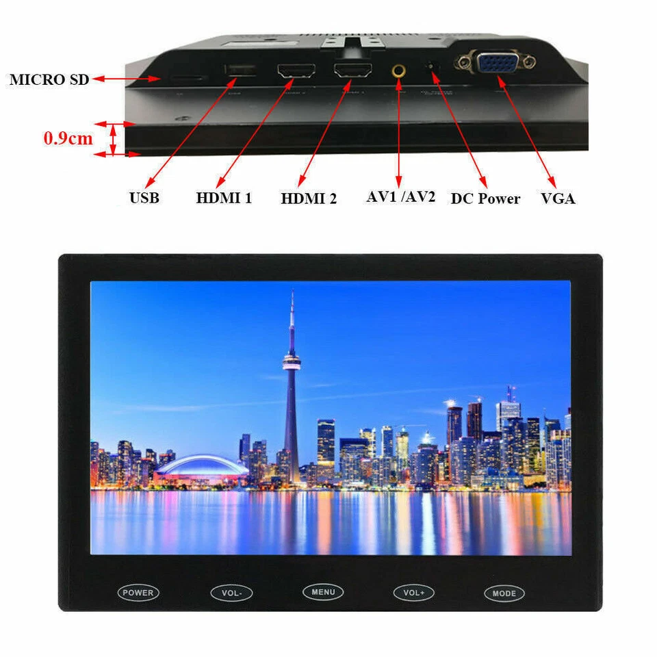 7" IPS Screen CCTV Monitor VGA/AV/ Double HDMI USB Power for DSLR Raspberry Pi - Image 4 of 4