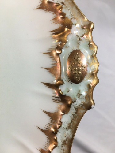 (4) c1900's PHL Limoges Double-Gold Light Green 9.25 Inch Scalloped PLATES - Picture 3 of 11