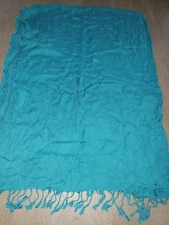 womens BLUE FABRIC SCARF fringe trim 62 x 24 inch SOFT LIGHTER WEIGHT