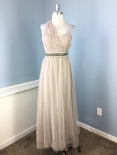 Formal Gown Dress Jenny Yoo Taupe Mesh Size S 6 One Shoulder Embellished Fancy**