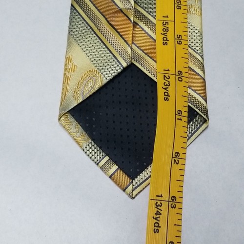 Stacy Adam Gold Gray Yellow Stripe, Paisley Extra Long Tie And Handkerchief Set - Picture 10 of 13