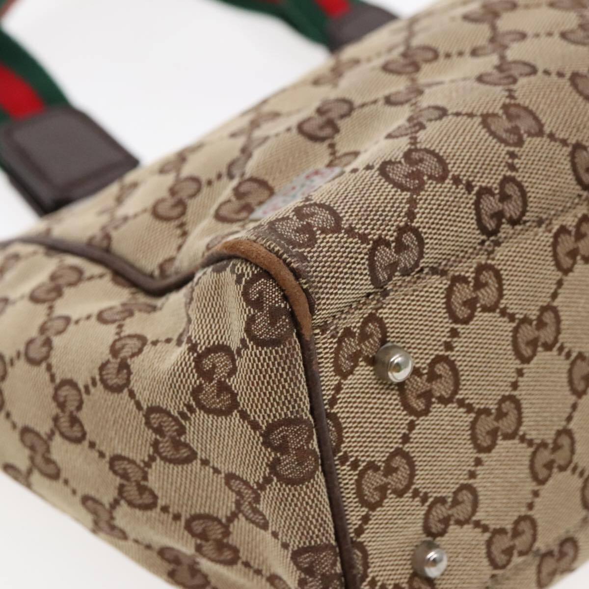 GUCCI Web Sherry Line GG Canvas Hand Bag Beige Silver Red GUCCI Web Sherry Line GG Canvas Hand Bag Beige Silver Red