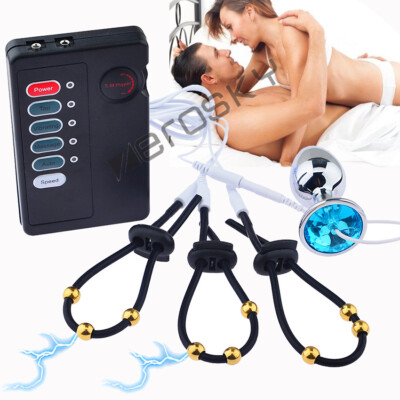 Electro E-stim Penis Ring Kit Shock Stimulation Anal Vaginal Plug Orgasm  Sex Toy | eBay