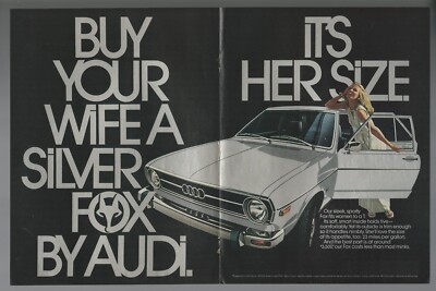 1973 AUDI FOX 2-page advertisement, Silver Fox for your wife, print ad