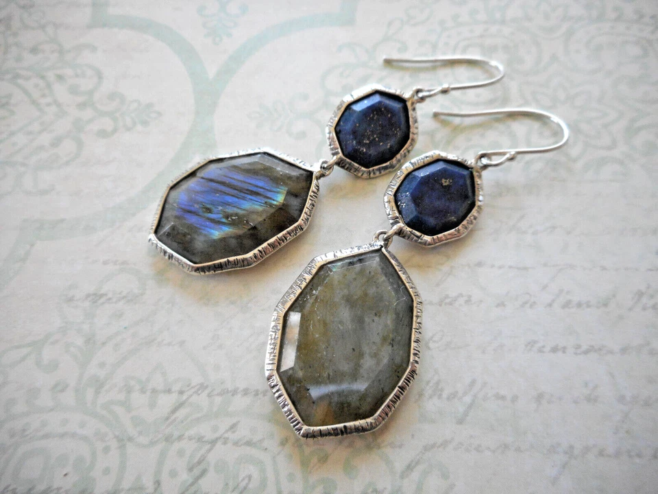 Silpada Sterling Lapis of Luxury Labradorite Dangle Earrings   W3145   E44-10 - Image 4 of 4