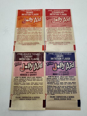 Vintage Jolly Aid Orange Grape Strawberry Cherry 4 Packets Drink