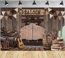 7x5ft Western Backdrop Retro Bar Saloon Wood Door Photography Background Cowb...
