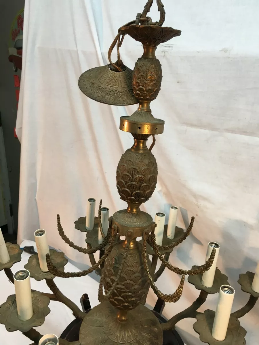8lt Vintage Bronze Brass Pineapple Hanging Lamp Chandelier Robin