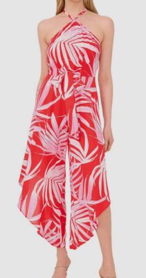MSK Women's Red Printed Tie-Front Harem-Leg Jumpsuit Size XL