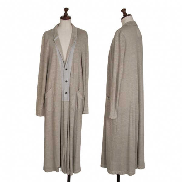 Y's Linen Striped Switching Long Cardigan Size 2(K-130399