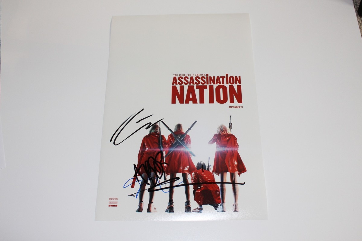 ASSASSINATION NATION CAST SIGNED MOVIE POSTER x4 w/COA SUKI