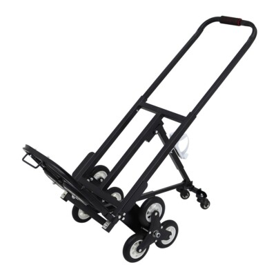 Portable Carbon Steel Climbing Stairs Truck Black w/Spare Wheels 330LB Capacity