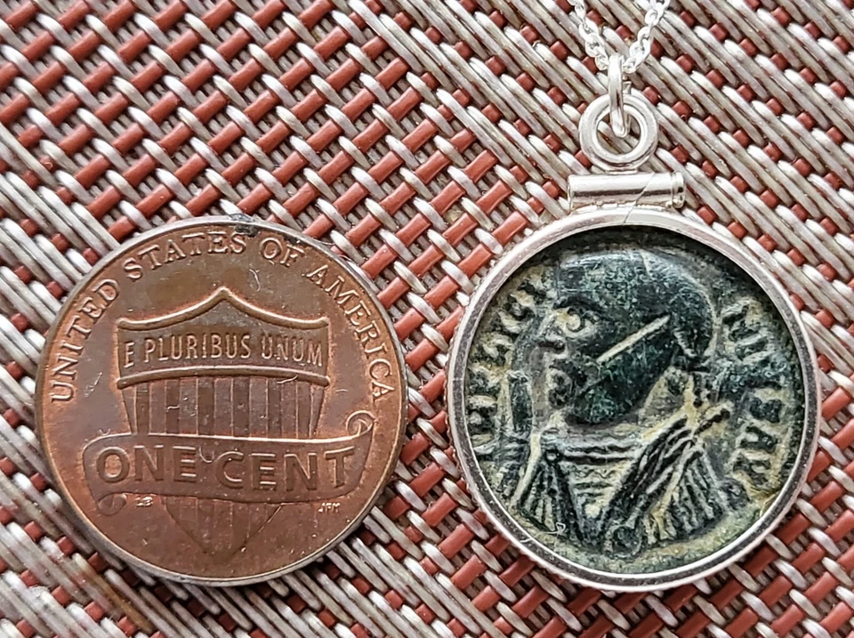 Auténtico collar de plata esterlina antiguo moneda emperador romano Licinio con certificado de autenticidad Foto 4 de 4