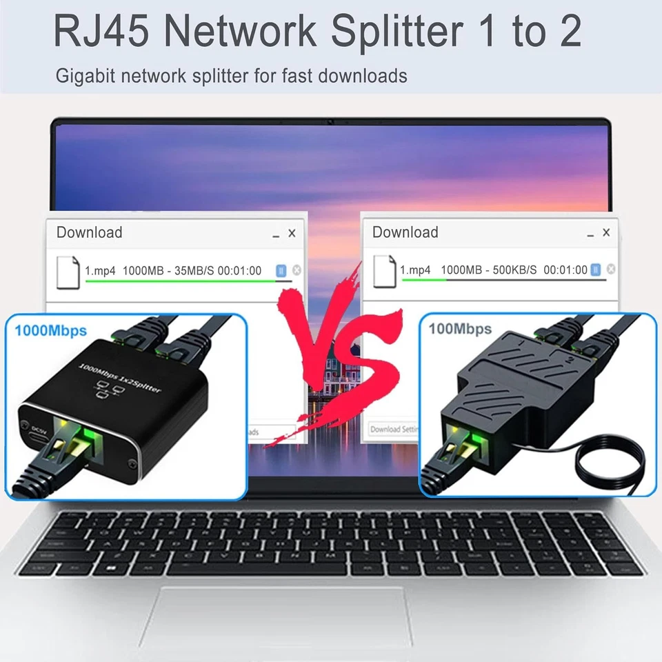 RJ45 Gigabit Ethernet Splitter 1000Mbps LAN Network Internet 1 to 2 Out Adapter - Image 2 of 4