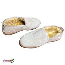 Old Friend Mens Slippers Taupe Suede Leather Sheepskin Fleece Lined Size 12M