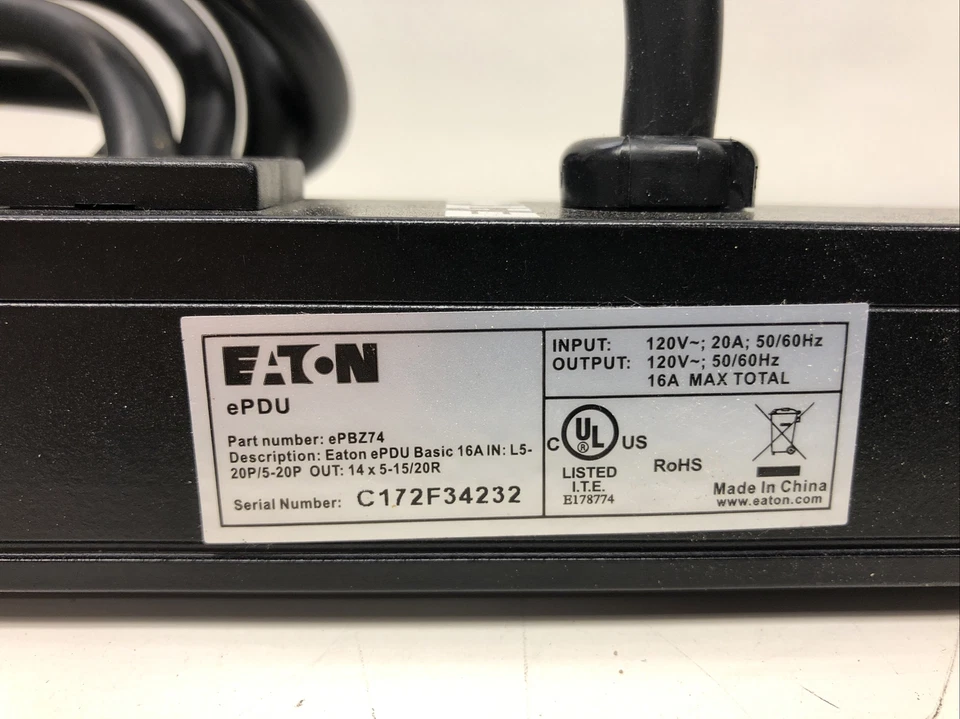 Eaton | ePBZ74 | EPDU Basic 16A in: 5-20P/L5-20P Power Distribution Unit- - Image 4 of 4