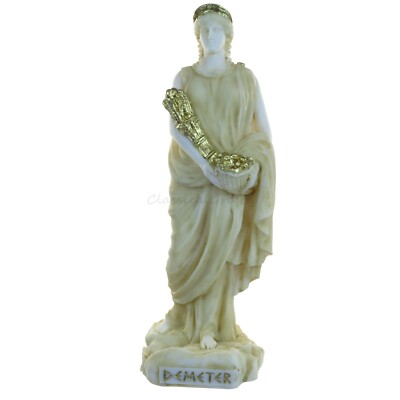 Statue Antike Griechische Göttin Demeter Alabaster 7'' - 18cm Marmorguss Mytho...