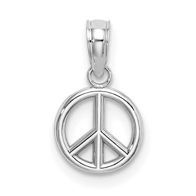 14K White Gold 3-D Peace Symbol Charm Pendant