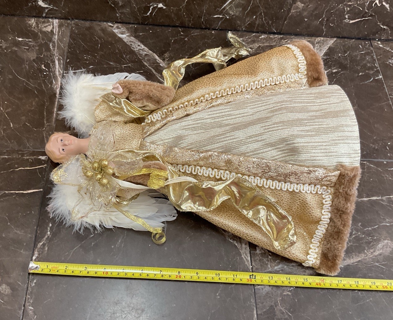 Christmas Angel Tree Topper Ivory Gold And Brown Elegant Gown 17” Stunning