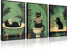 Cat Bathroom Wall Art Funny Canvas Wall Decor Black Cat Pictures Cute Prints Fun