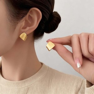 Authentic Women's 14k Gold Plated Geometric Block Ear Studs Earrings Jewelry