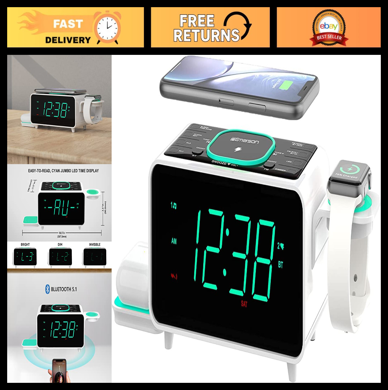 Fm Radio With Wireless Charging, Bluetooth Speaker, Usb Char