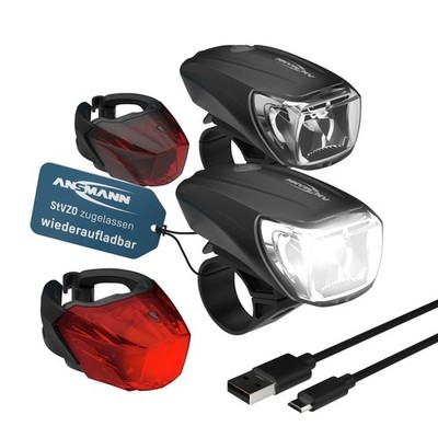 ANSMANN Fahrradbeleuchtung Set 2 Stk. StVZO, aufladbar, Vorderlicht & Rücklicht