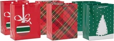 Hallmark Image Arts 11" Large Christmas Gift Bags (6 Bags: Tartan Plaid, Snowy T