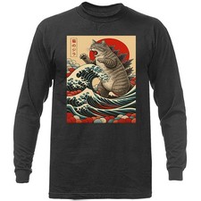 Catzilla Cat Japanese Art Funny Cat Humorous Long Sleeve
