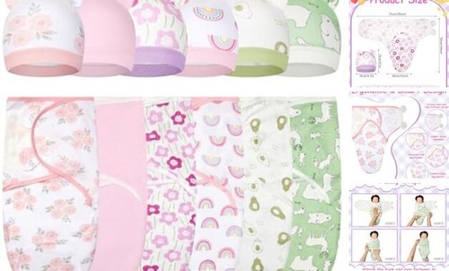 6 Pack Baby Swaddle Blanket with Hats Sleep Swaddle for 0-3 Months Newborn