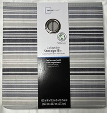 Mainstays Collapsible Storage Bin Black Stripe Square 10.5x10.5x10.75 in